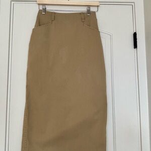 Vintage Ralph Lauren Country Khaki Cotton Twill Midi Straight Pencil Skirt S